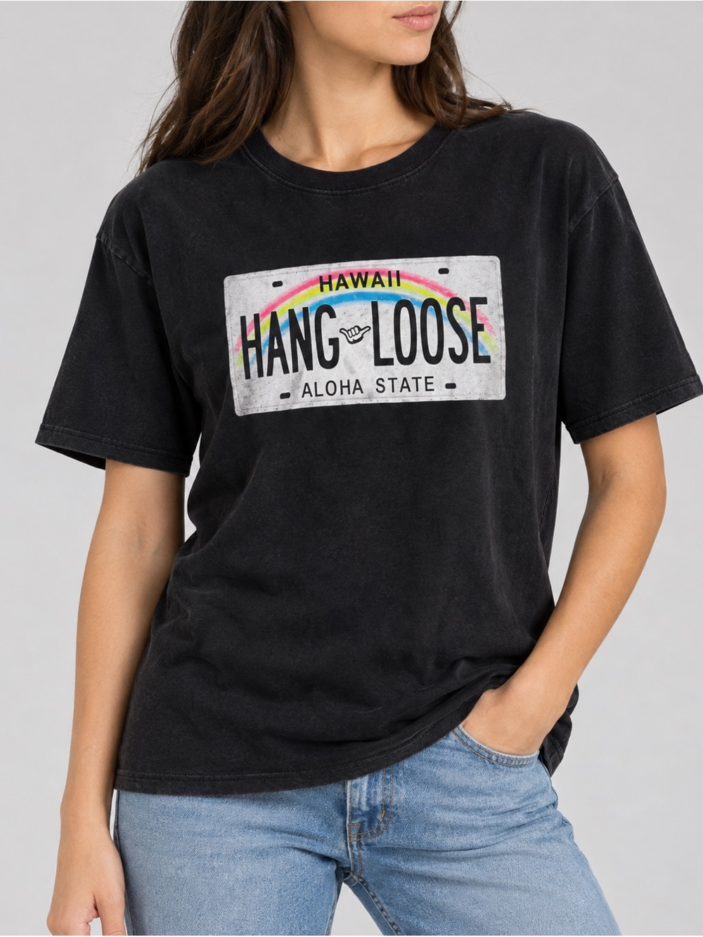Hang Loose Aloha State Plate black Tshirt, men’s large